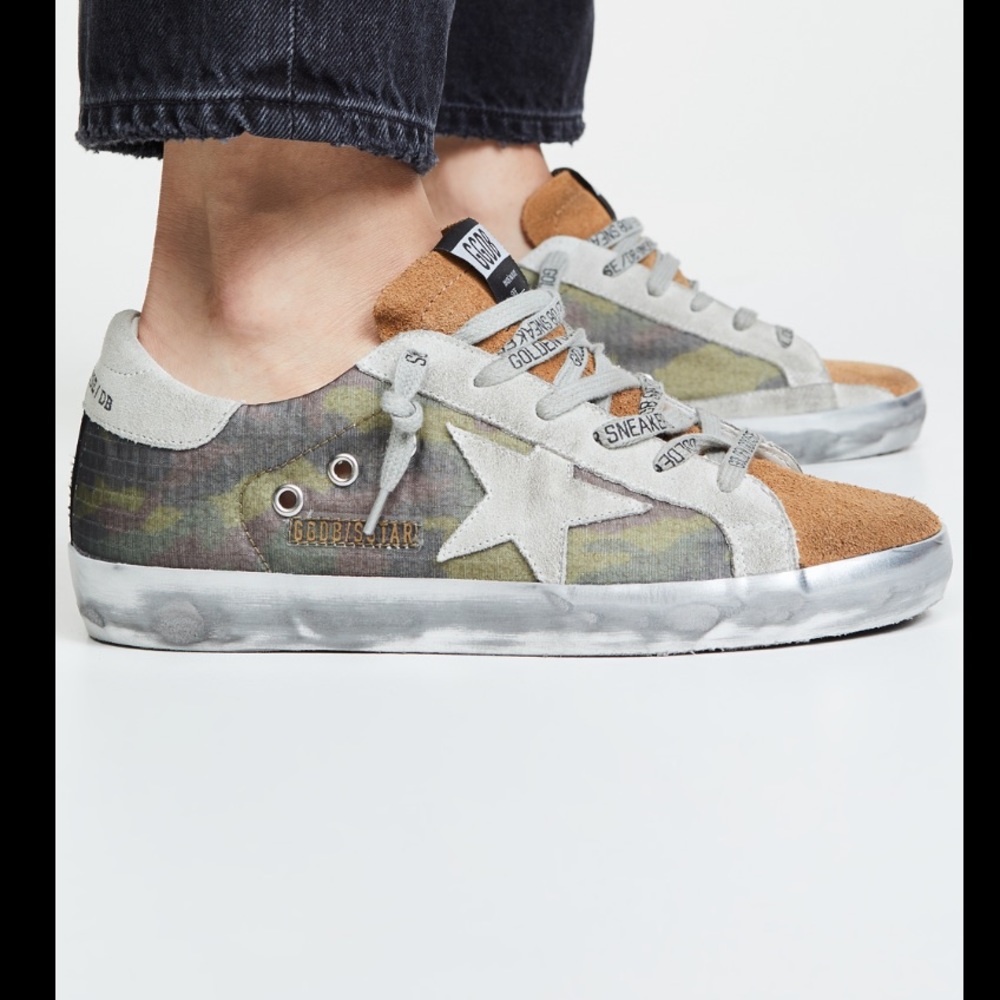 Camo Golden Goose Superstar Sneakers in Coffee